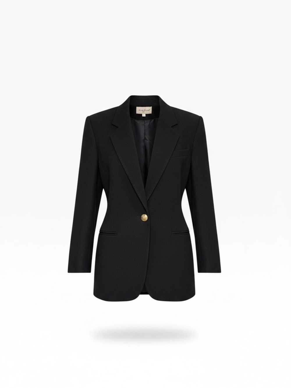 Tailored Black Single-Button Blazer with Gold Button